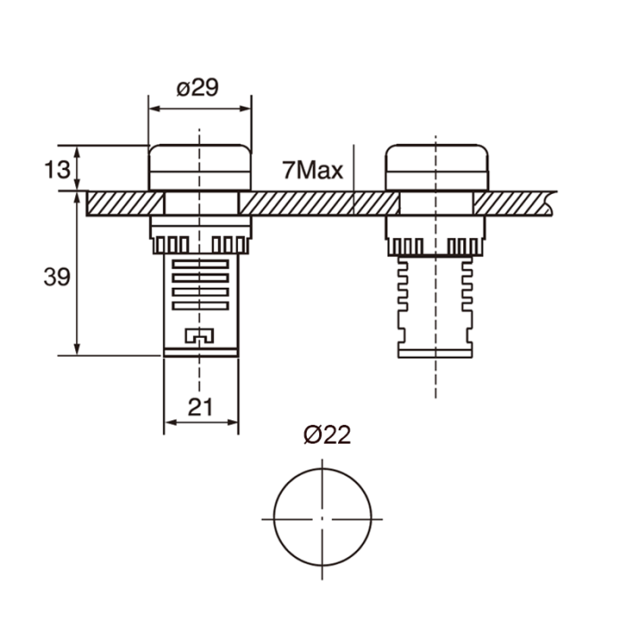 Індикатор світловий AD22-22DS, зелений, Ø22, АС 230В, LED