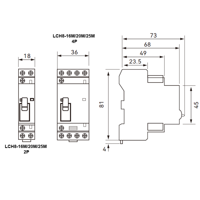LCH8-25M, 2P, 25А, 2NO з ручним управлінням