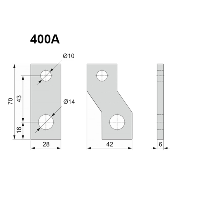 Шина перехідна 400А (компл. 3 шт)