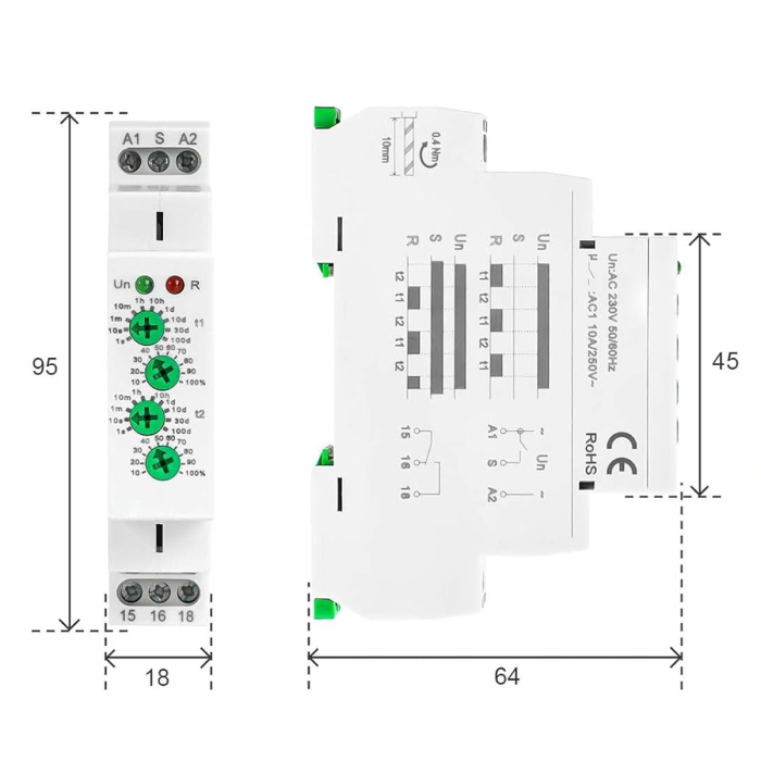 TRT6-S1 Реле часу асиметричного повторення циклу, AC230V, 1CO