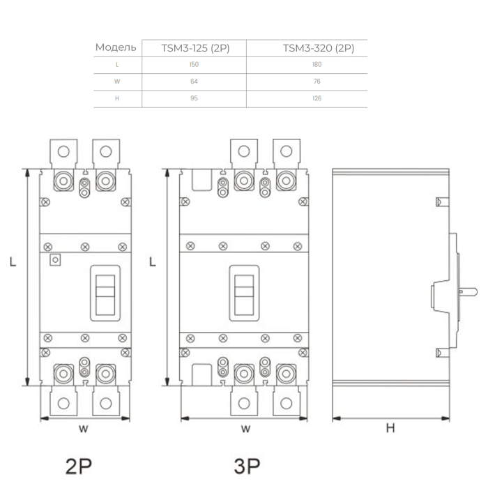 TSM3-125DC, 2P, 63А, 500В