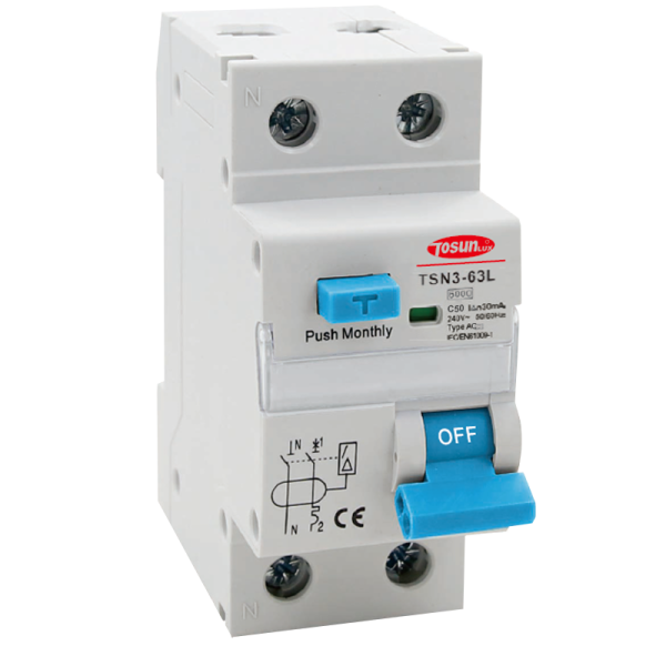 TSN3-63L, 1P+N (2P), 50А, 30мА, тип АС, 4.5 kА з захистом від надструмів