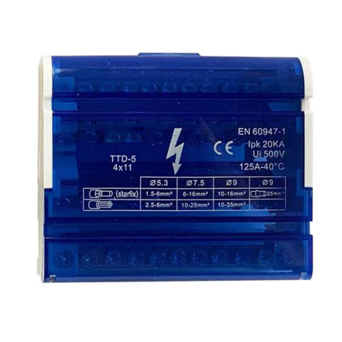 Шина нульова TTD-5, 4х11, 125А в корпусі з кришкою